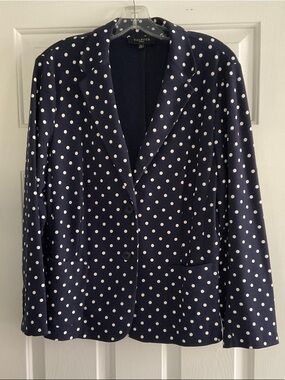 Talbots Jersey Knit Navy Blazer with White Polka Dots